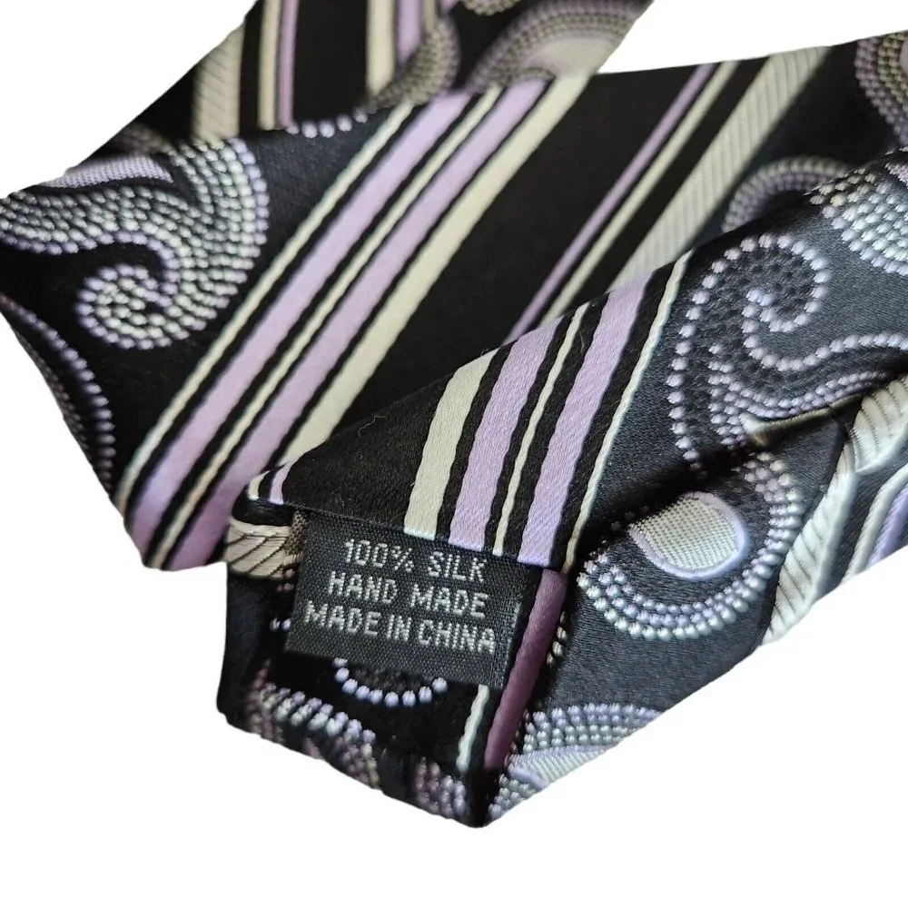 THE BIG KNOT by Steven Land 100% Silk Tie Geo Paisley‎ 3.5W Dark Purple